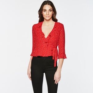 Bardot Red Dot Top Ruffle Wrap Blouse Size 4 Size XS Valentines Top